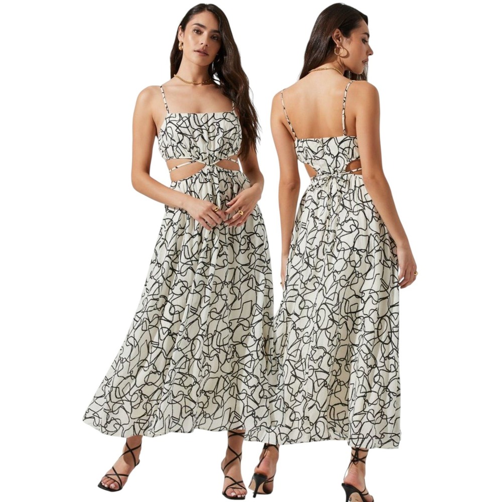 ASTR The Label Sanger Maxi Dress XS Black White Cutout Abstract Euro Summer